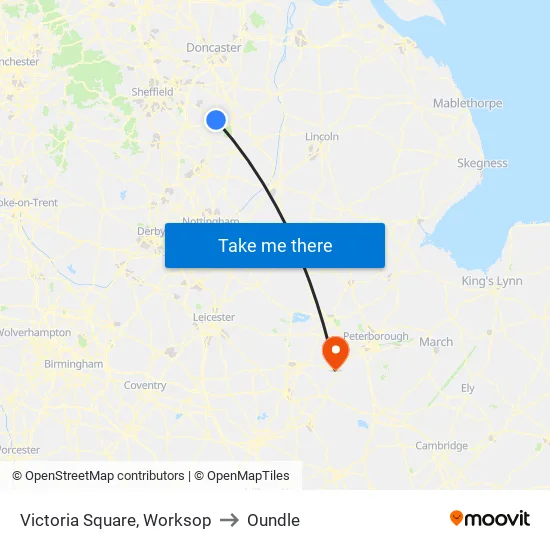 Victoria Square, Worksop to Oundle map