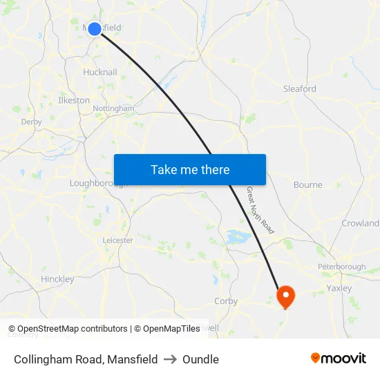 Collingham Road, Mansfield to Oundle map