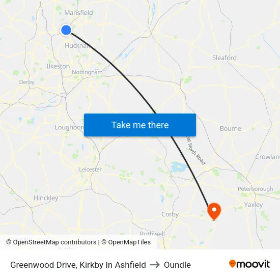 Greenwood Drive, Kirkby In Ashfield to Oundle map