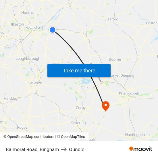 Balmoral Road, Bingham to Oundle map