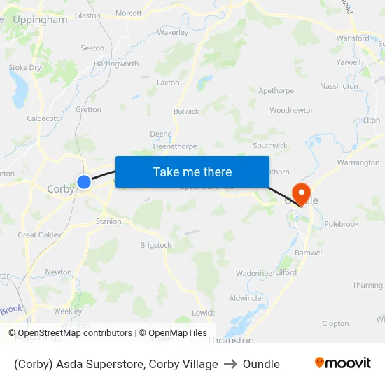 (Corby) Asda Superstore, Corby Village to Oundle map