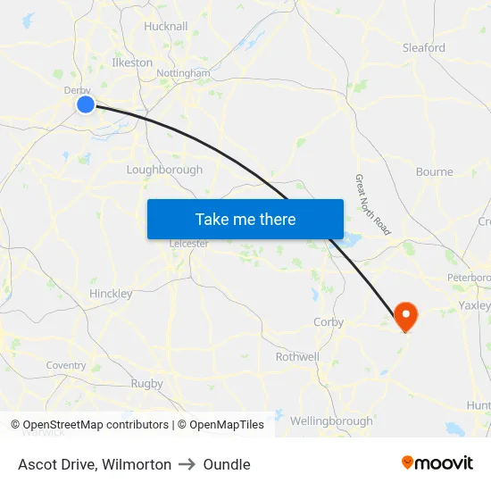 Ascot Drive, Wilmorton to Oundle map