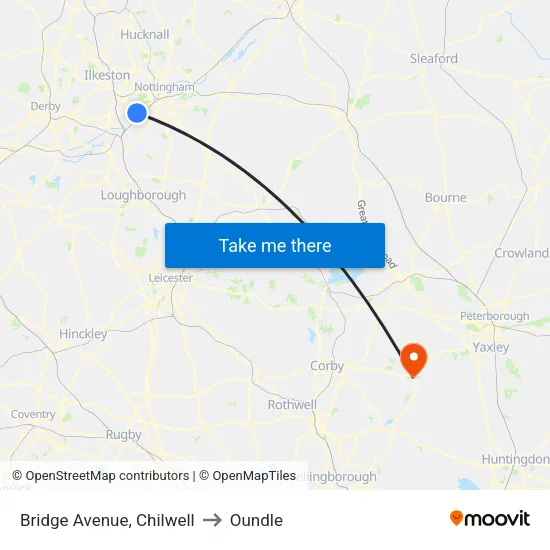 Bridge Avenue, Chilwell to Oundle map