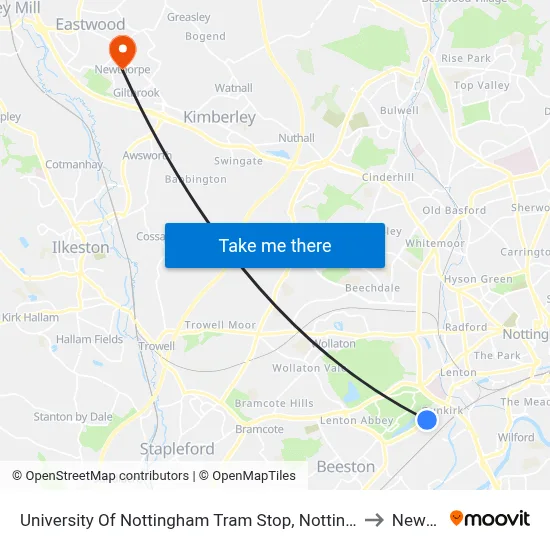 University Of Nottingham Tram Stop, Nottingham University Main Campus to Newthorpe map