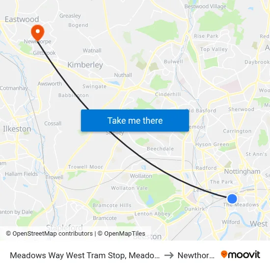Meadows Way West Tram Stop, Meadows to Newthorpe map