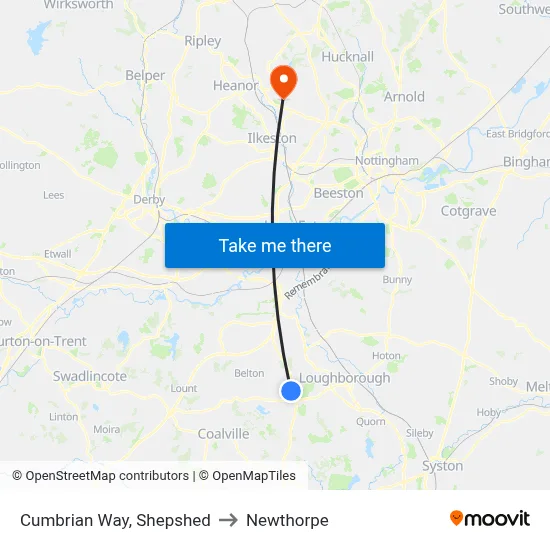 Cumbrian Way, Shepshed to Newthorpe map