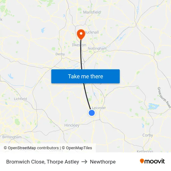 Bromwich Close, Thorpe Astley to Newthorpe map