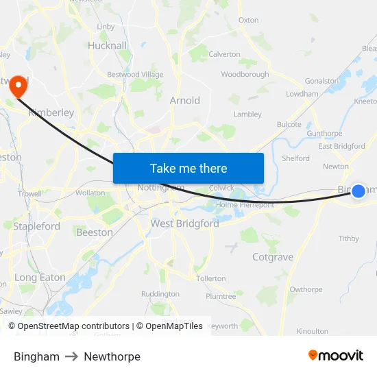 Bingham to Newthorpe map