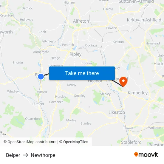 Belper to Newthorpe map