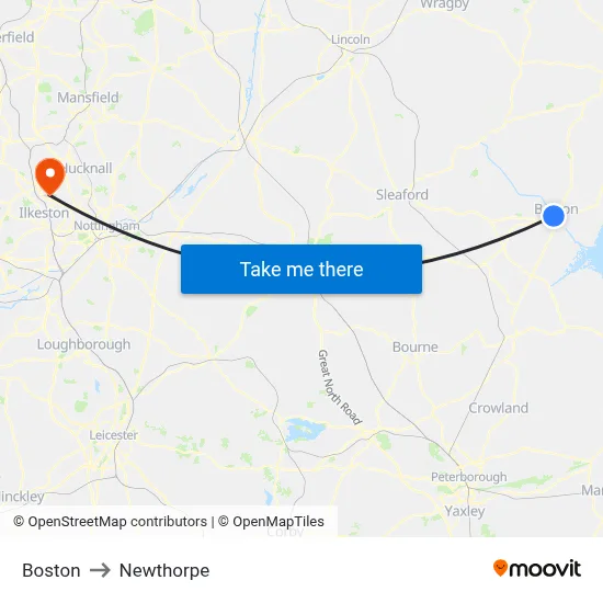 Boston to Newthorpe map
