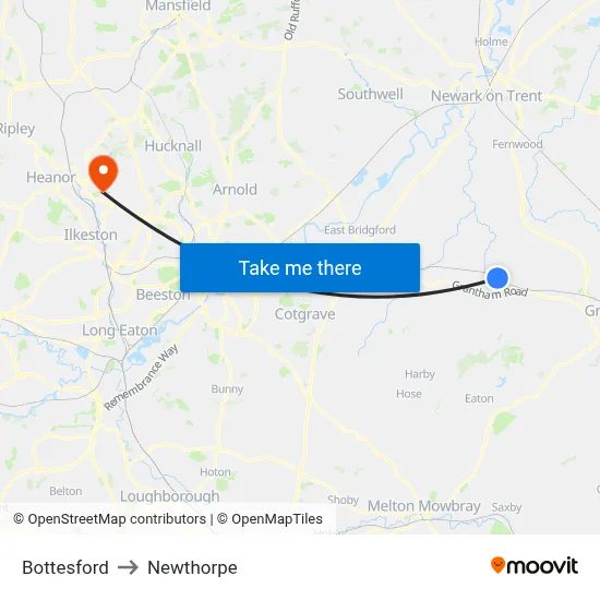 Bottesford to Newthorpe map