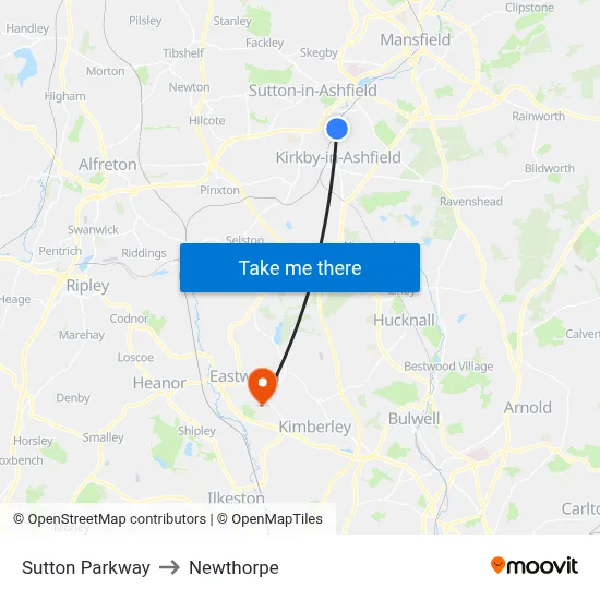 Sutton Parkway to Newthorpe map