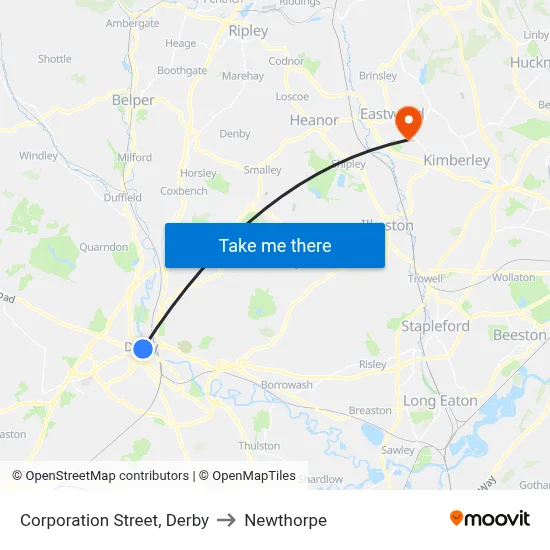 Corporation Street, Derby to Newthorpe map