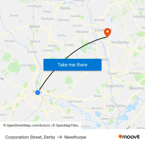 Corporation Street, Derby to Newthorpe map