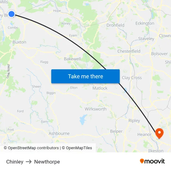 Chinley to Newthorpe map