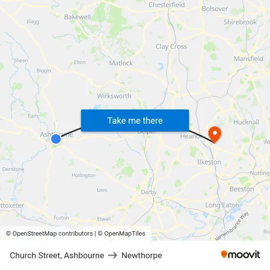 Church Street, Ashbourne to Newthorpe map