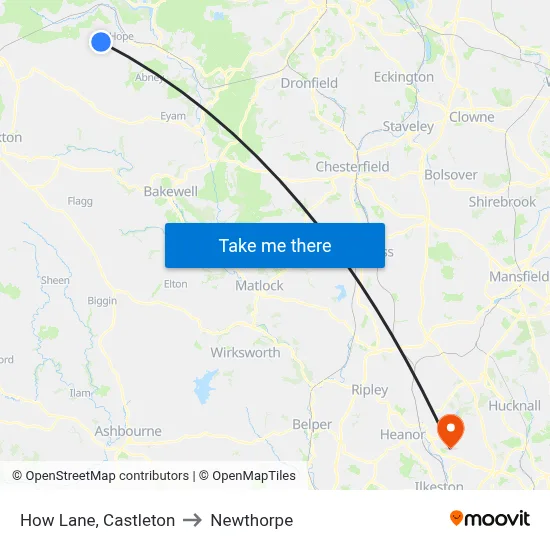 How Lane, Castleton to Newthorpe map