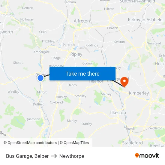 Bus Garage, Belper to Newthorpe map