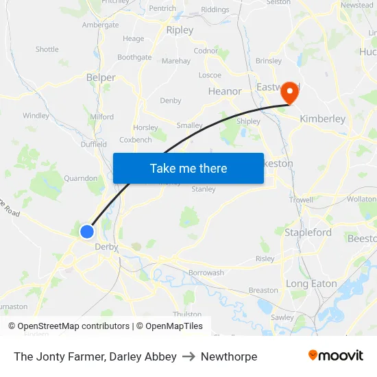 The Jonty Farmer, Darley Abbey to Newthorpe map