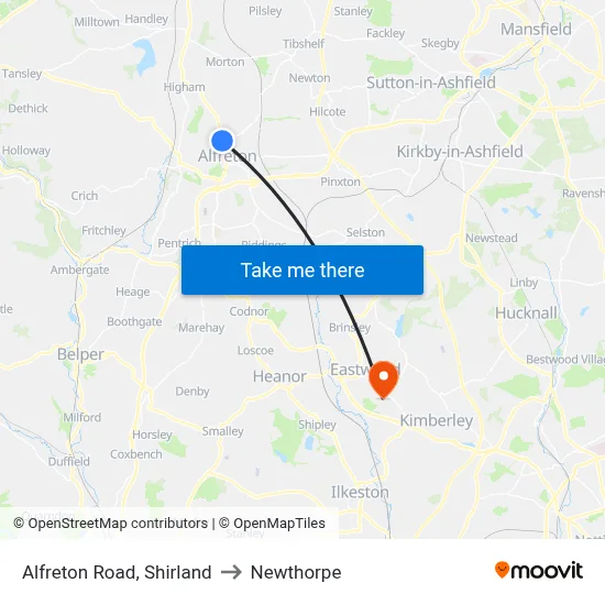 Alfreton Road, Shirland to Newthorpe map