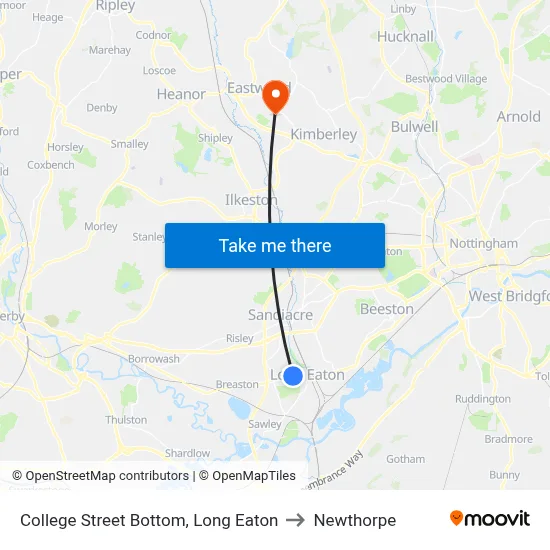 College Street Bottom, Long Eaton to Newthorpe map