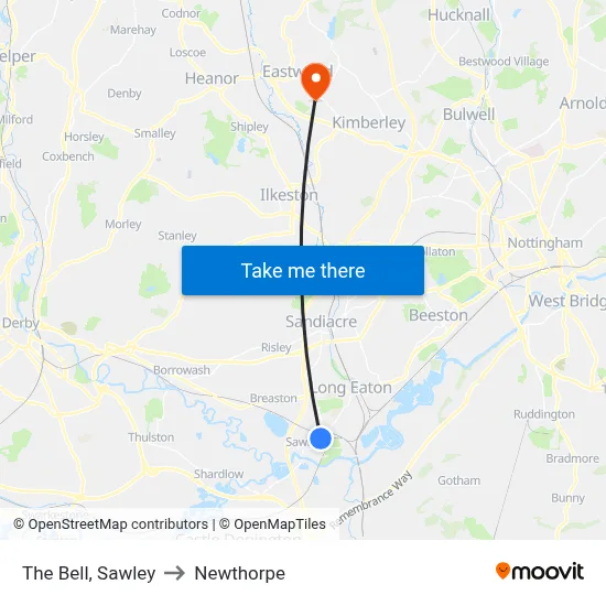 The Bell, Sawley to Newthorpe map