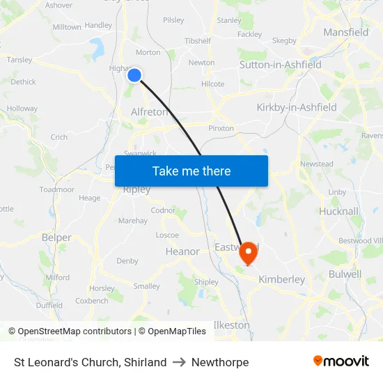St Leonard's Church, Shirland to Newthorpe map