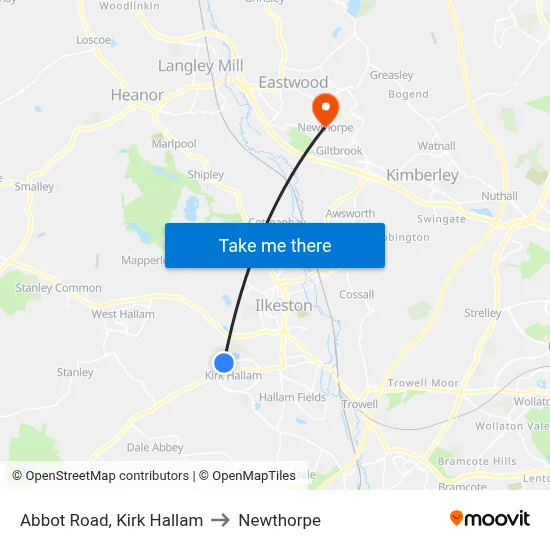 Abbot Road, Kirk Hallam to Newthorpe map