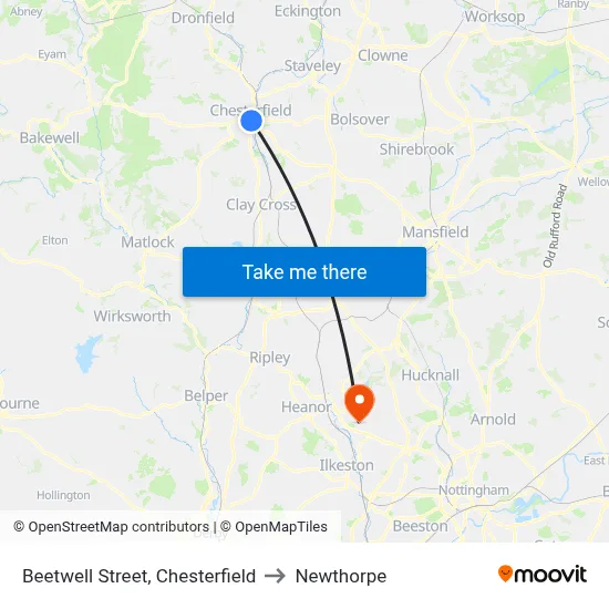 Beetwell Street, Chesterfield to Newthorpe map