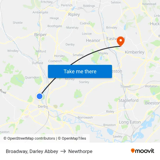 Broadway, Darley Abbey to Newthorpe map