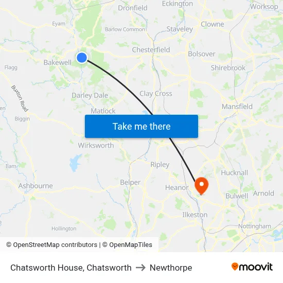 Chatsworth House, Chatsworth to Newthorpe map