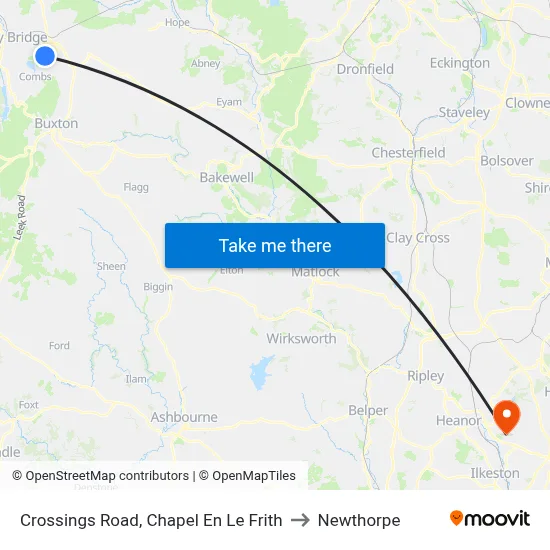 Crossings Road, Chapel En Le Frith to Newthorpe map