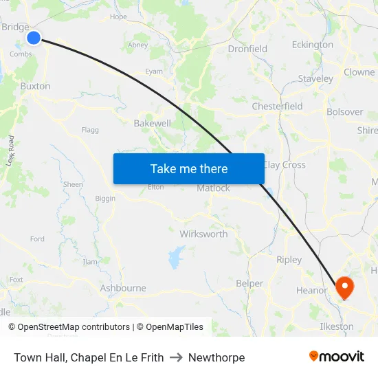 Town Hall, Chapel En Le Frith to Newthorpe map