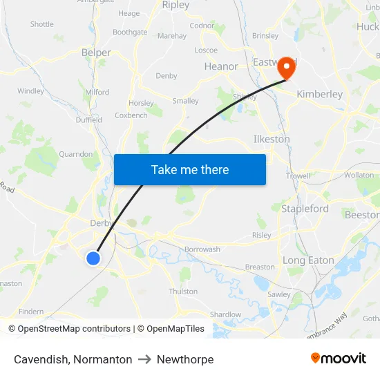 Cavendish, Normanton to Newthorpe map