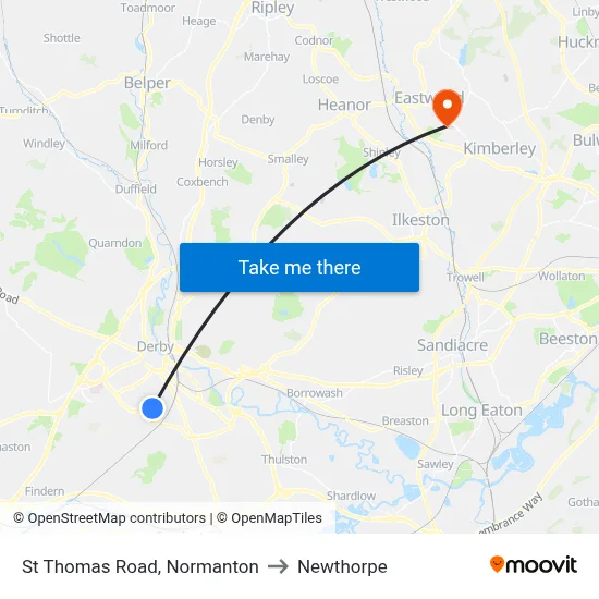 St Thomas Road, Normanton to Newthorpe map