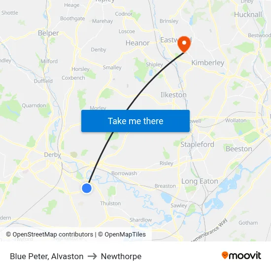 Blue Peter, Alvaston to Newthorpe map