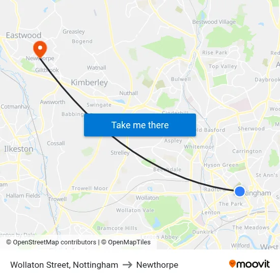 Wollaton Street, Nottingham to Newthorpe map