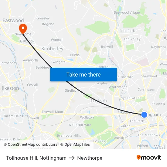 Tollhouse Hill, Nottingham to Newthorpe map