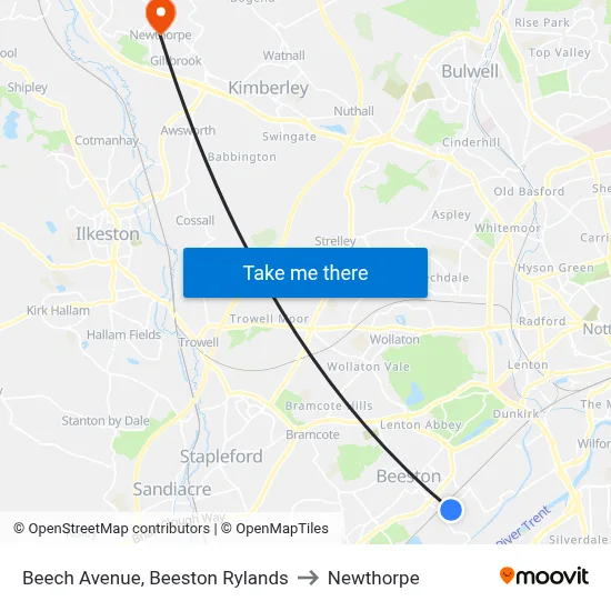 Beech Avenue, Beeston Rylands to Newthorpe map