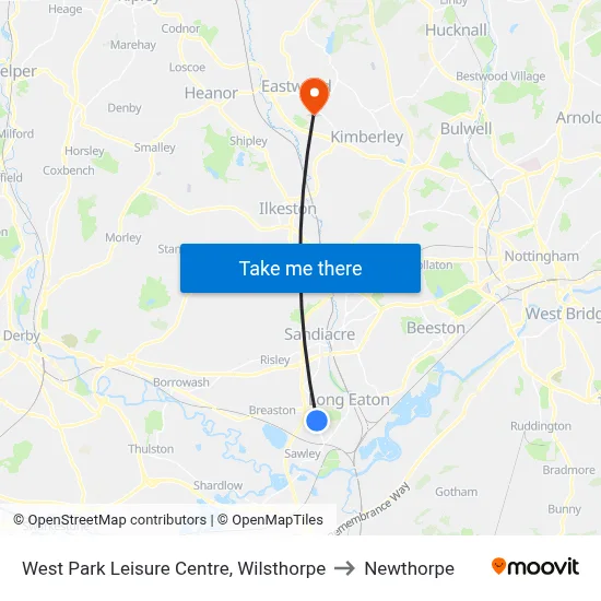 West Park Leisure Centre, Wilsthorpe to Newthorpe map