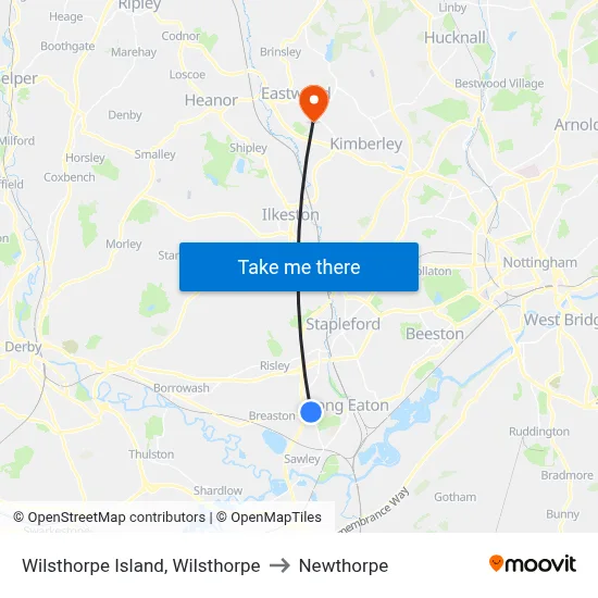 Wilsthorpe Island, Wilsthorpe to Newthorpe map