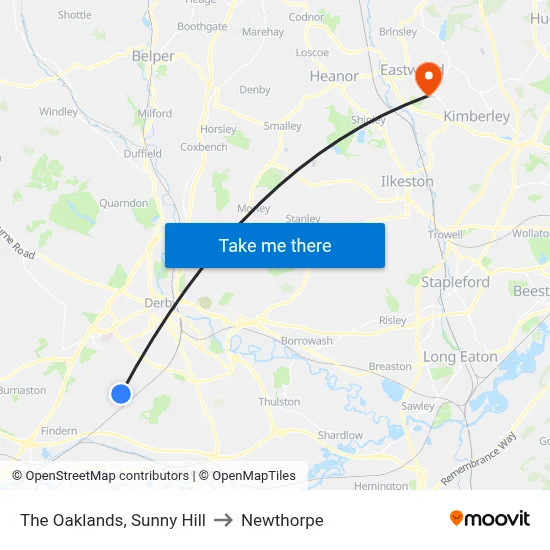 The Oaklands, Sunny Hill to Newthorpe map