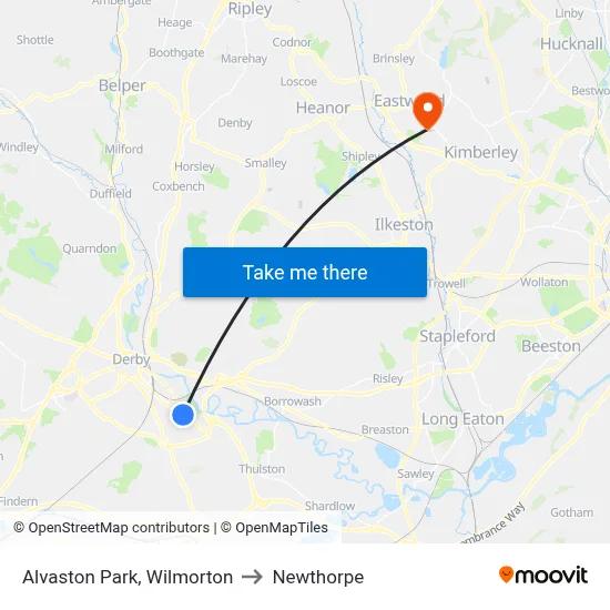 Alvaston Park, Wilmorton to Newthorpe map