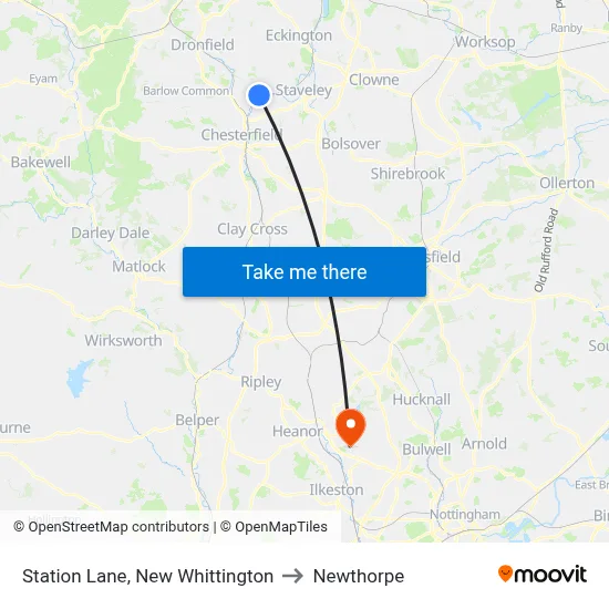 Station Lane, New Whittington to Newthorpe map