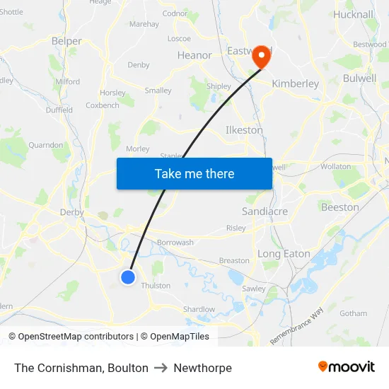 The Cornishman, Boulton to Newthorpe map