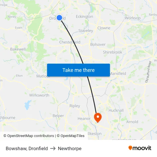 Bowshaw, Dronfield to Newthorpe map