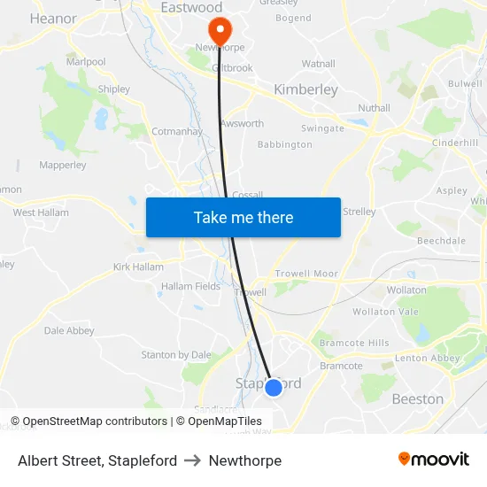 Albert Street, Stapleford to Newthorpe map
