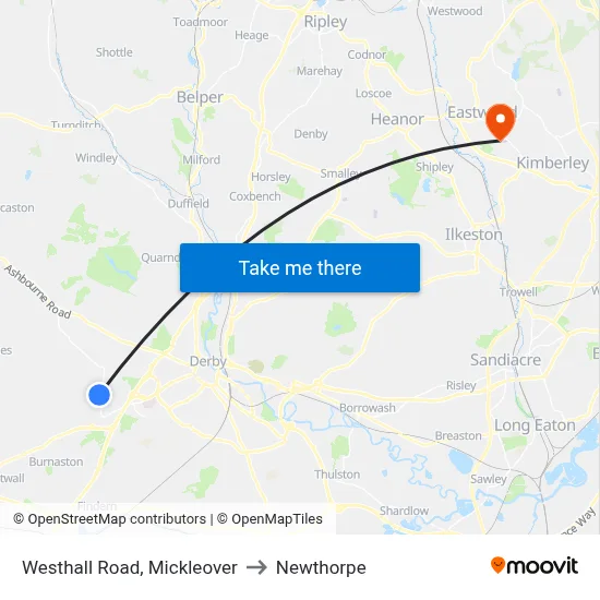 Westhall Road, Mickleover to Newthorpe map