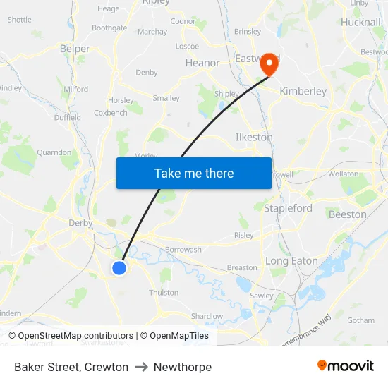 Baker Street, Crewton to Newthorpe map