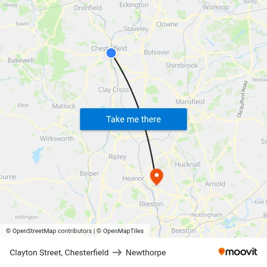 Clayton Street, Chesterfield to Newthorpe map